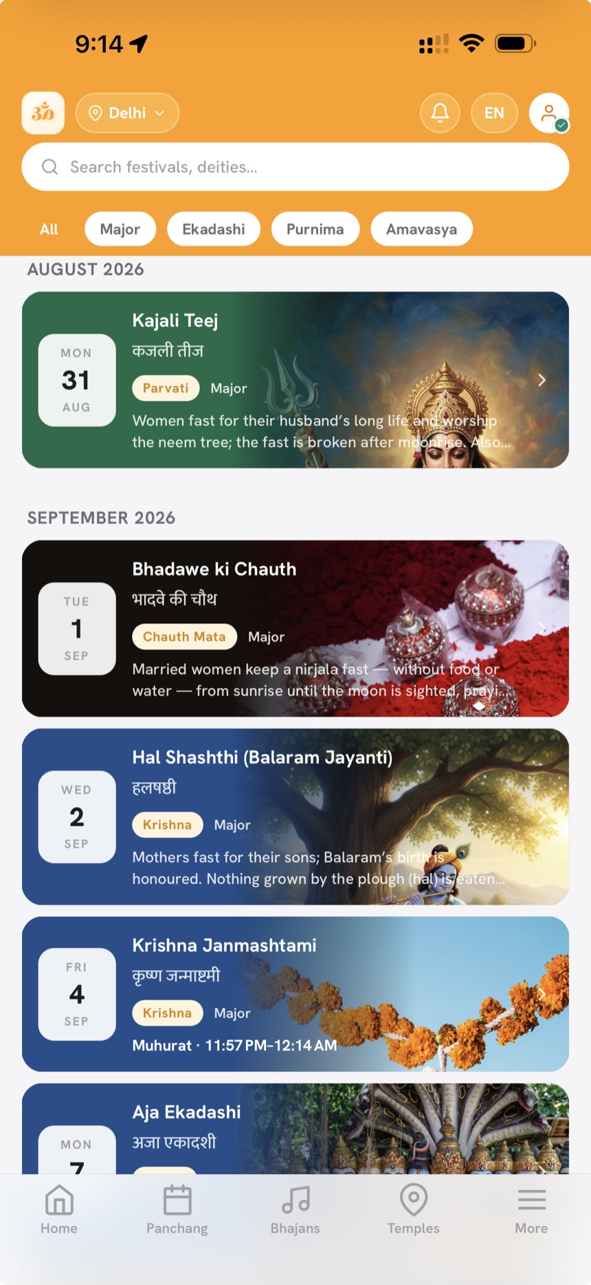 Festival calendar — every festival dated for the city you live in