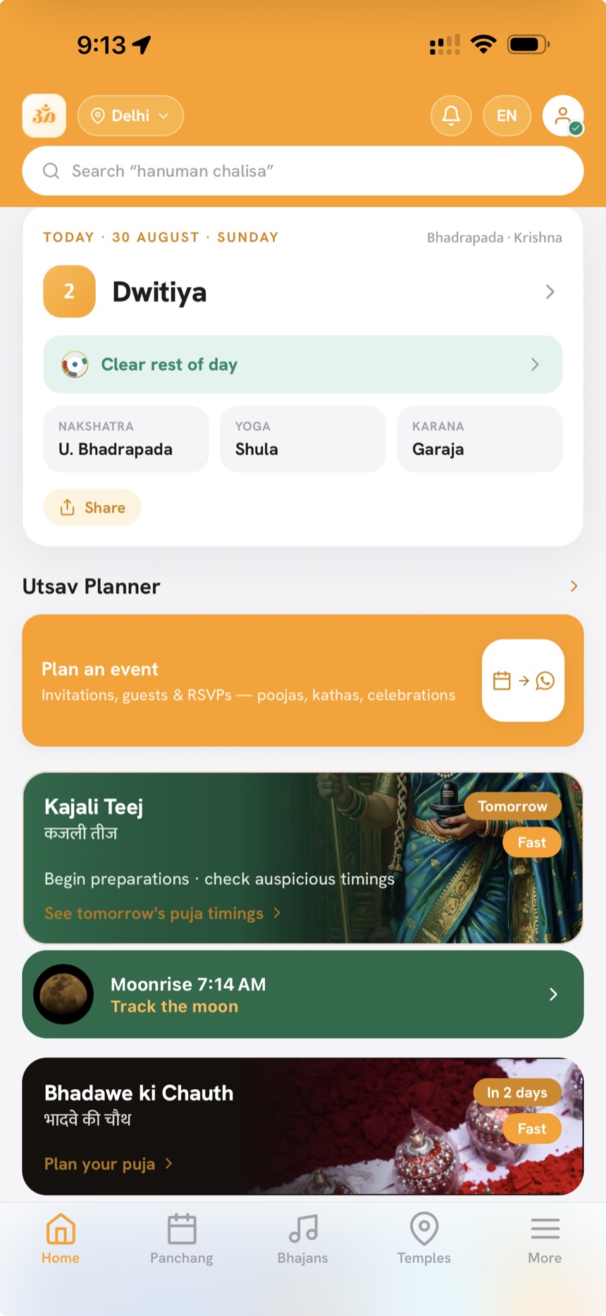 Vandan home — today’s tithi, nakshatra and what the day holds